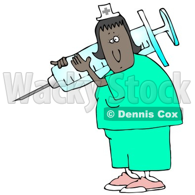 Clipart Illustration of a Black Female Nurse In Scrubs And A Hat, 