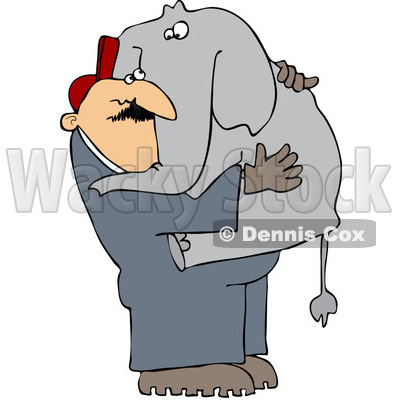 Royalty-Free (RF) Clipart Illustration of a Zoo Worker Carrying An Elephant 