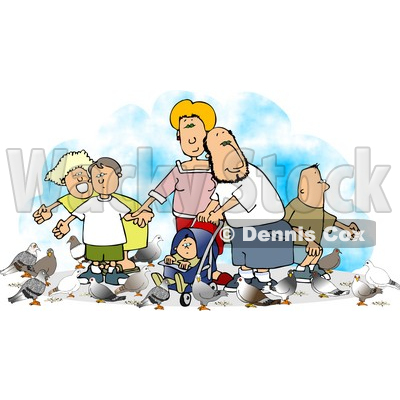 clipart family pictures. Happy Family Feeding Pigeons