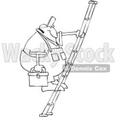 Royalty-Free Vector Clip Art Illustration of a Black And White Man On A Ladder Outline © djart #1054309