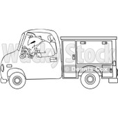Clipart Outlined Worker Driving A Utility Truck - Royalty Free Vector Illustration © djart #1062817