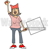Clipart of a Cartoon Angry White Woman Shouting, Wearing a Pink Pussy Hat and Holding a Blank Sign at the Womens March - Royalty Free Vector Illustration © djart #1442125