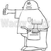 Clipart of a Lineart Man Holding a Gas Can and Hitchhiking - Royalty Free Vector Illustration © djart #1532999