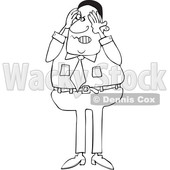 Clipart of a Cartoon Lineart Aggravated Black Business Man Squeezing His Face - Royalty Free Vector Illustration © djart #1568342