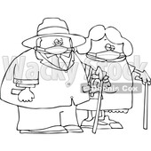 Cartoon Old Couple Wearing Masks and Walking with Canes © djart #1727743
