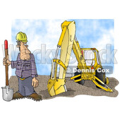 Cartoon Of A Parking Lot Striper Worker Operating A Machine Royalty Free Vector Clipart