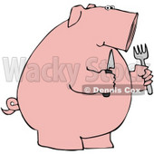 Clipart Illustration of a Hungry Pink Pig Holding A Knife And Fork © djart #40569