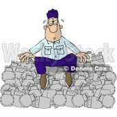 Overworked Repairman Sitting On a Pile of Broken Gas Meters Clipart Picture © djart #6001