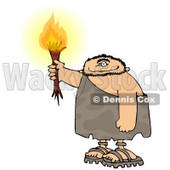 Caveman Holding a Lit Torch Clipart Picture © djart #6165