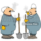 Two Workers Smoking Cigarettes While Holding Shovels Clipart Picture © djart #6301