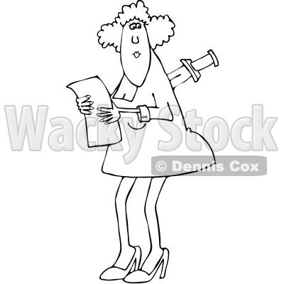 Outline Clipart of a Cartoon Black and White Business Woman with a ...