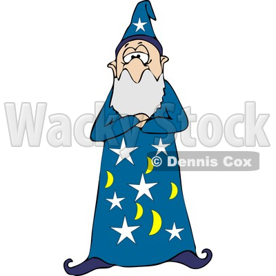 Bearded Wizard Man in a Star and Moon Patterned Hat and Gown, Standing ...